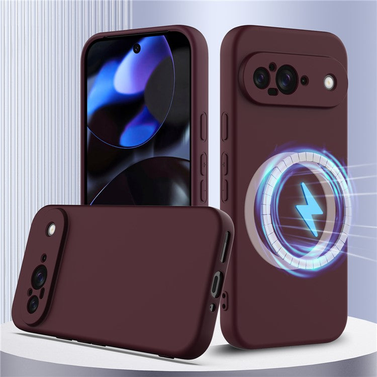 For Google Pixel 9 Case Compatible with MagSafe Liquid Silicone Phone Cover with Lanyard - Wine Red