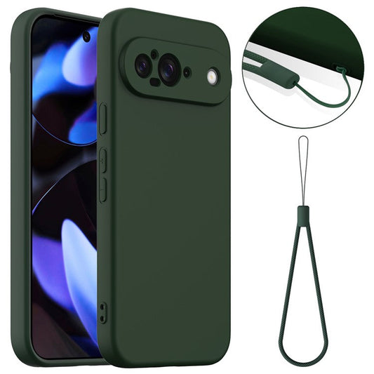 For Google Pixel 9 Case Compatible with MagSafe Liquid Silicone Phone Cover with Lanyard - Dark Green