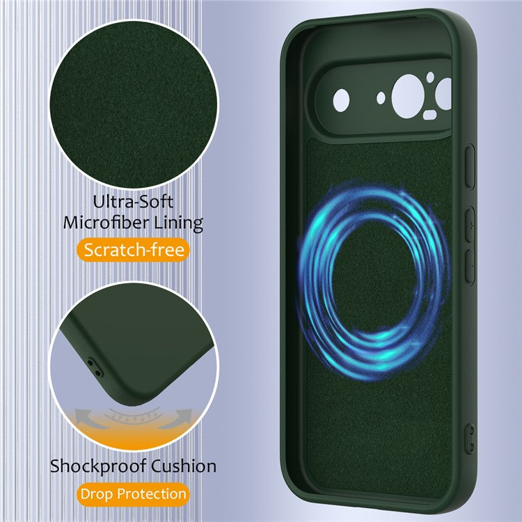 For Google Pixel 9 Case Compatible with MagSafe Liquid Silicone Phone Cover with Lanyard - Dark Green