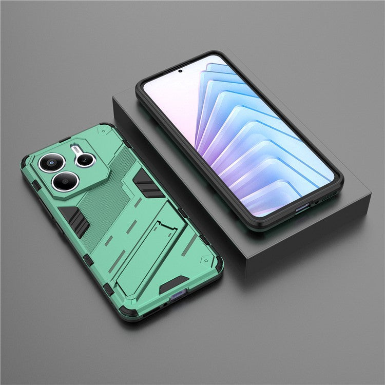 For Xiaomi Redmi Note 14 5G Case PC + TPU Shockproof Phone Cover with Kickstand - Green