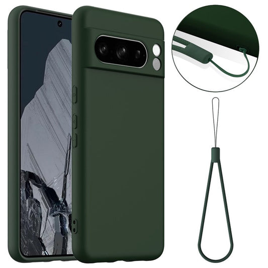For Google Pixel 8 Pro Case Compatible with MagSafe Liquid Silicone Phone Cover with Lanyard - Dark Green