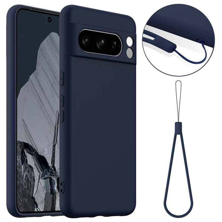 For Google Pixel 8 Pro Case Compatible with MagSafe Liquid Silicone Phone Cover with Lanyard - Dark Blue
