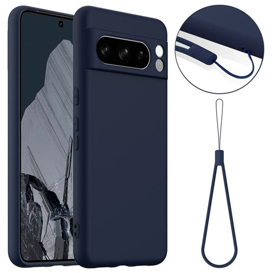 For Google Pixel 8 Pro Case Compatible with MagSafe Liquid Silicone Phone Cover with Lanyard - Dark Blue