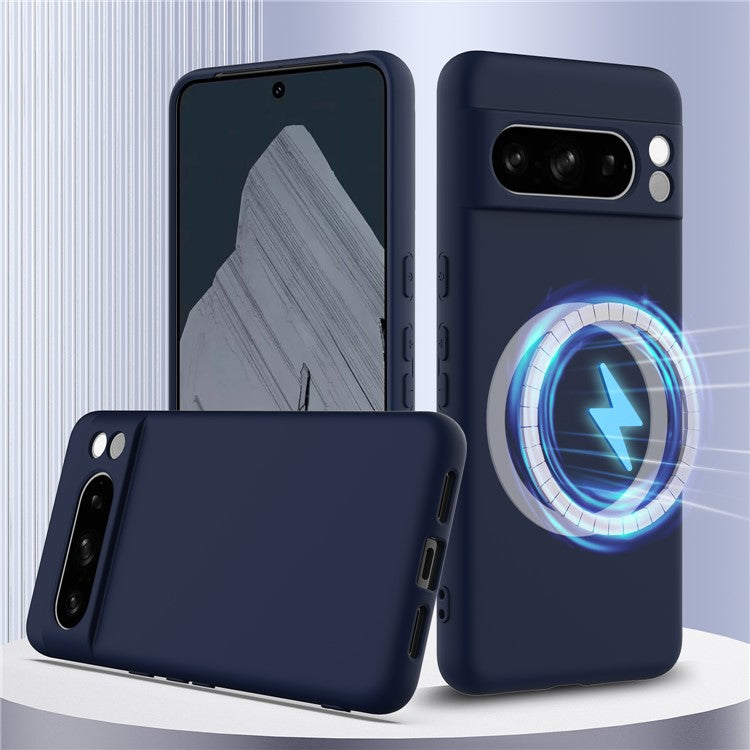 For Google Pixel 8 Pro Case Compatible with MagSafe Liquid Silicone Phone Cover with Lanyard - Dark Blue