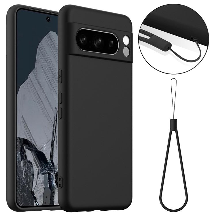 For Google Pixel 8 Pro Case Compatible with MagSafe Liquid Silicone Phone Cover with Lanyard - Black