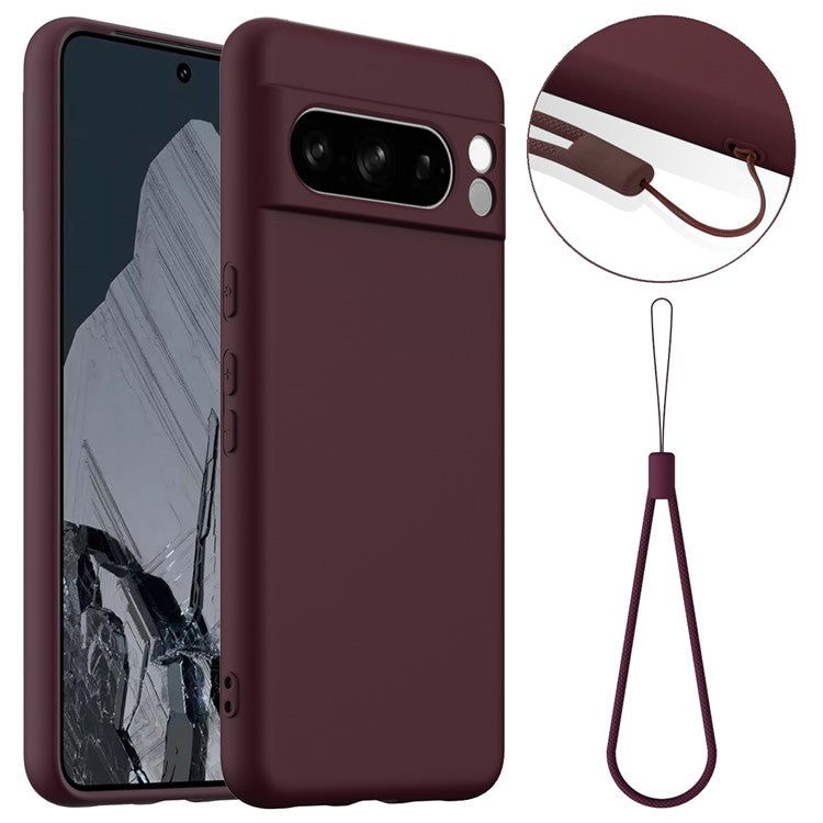 For Google Pixel 8 Pro Case Compatible with MagSafe Liquid Silicone Phone Cover with Lanyard - Wine Red