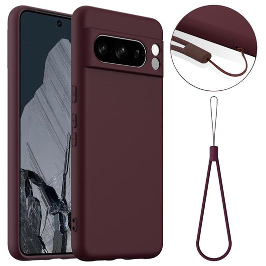 For Google Pixel 8 Pro Case Compatible with MagSafe Liquid Silicone Phone Cover with Lanyard - Wine Red
