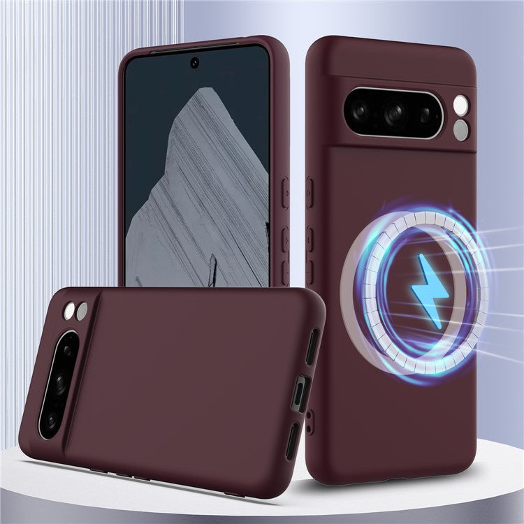 For Google Pixel 8 Pro Case Compatible with MagSafe Liquid Silicone Phone Cover with Lanyard - Wine Red