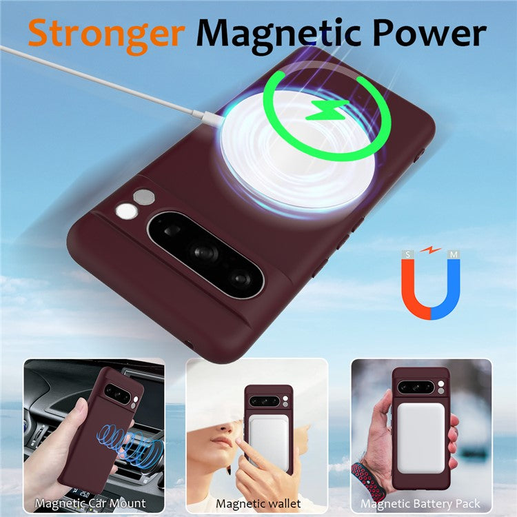 For Google Pixel 8 Pro Case Compatible with MagSafe Liquid Silicone Phone Cover with Lanyard - Wine Red