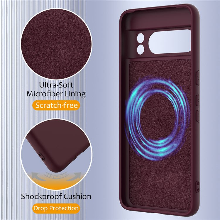 For Google Pixel 8 Pro Case Compatible with MagSafe Liquid Silicone Phone Cover with Lanyard - Wine Red