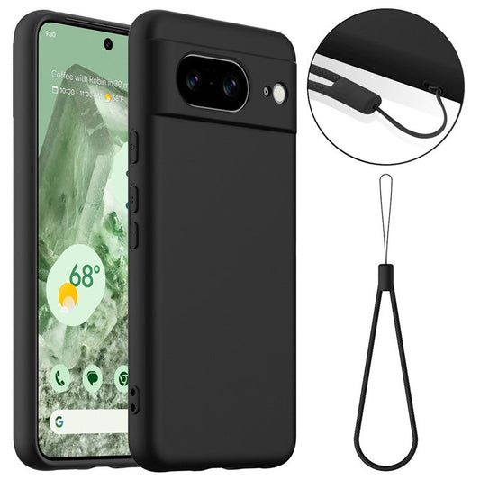 For Google Pixel 8 Case Compatible with MagSafe Liquid Silicone Phone Cover with Lanyard - Black