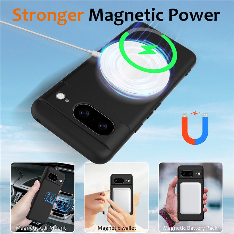 For Google Pixel 8 Case Compatible with MagSafe Liquid Silicone Phone Cover with Lanyard - Black