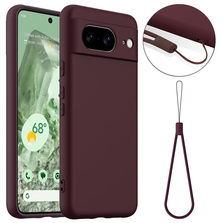 For Google Pixel 8 Case Compatible with MagSafe Liquid Silicone Phone Cover with Lanyard - Wine Red