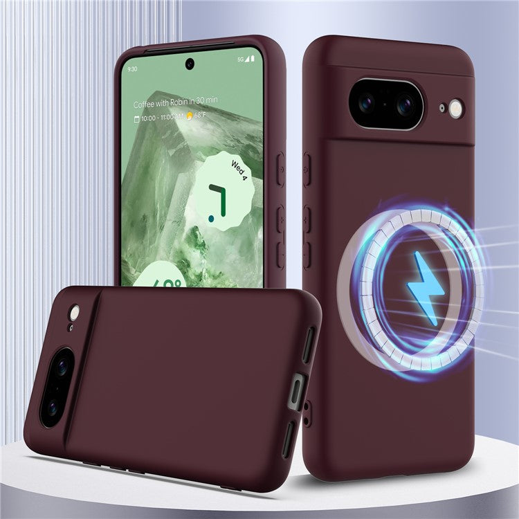 For Google Pixel 8 Case Compatible with MagSafe Liquid Silicone Phone Cover with Lanyard - Wine Red