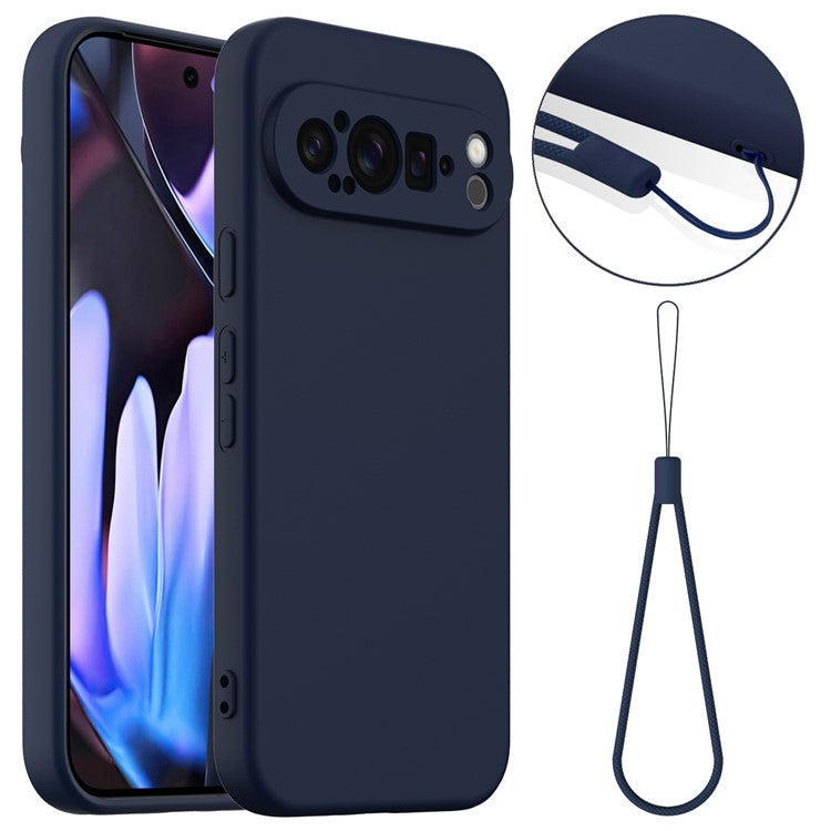 For Google Pixel 9 Pro XL Case Compatible with MagSafe Liquid Silicone Phone Cover with Lanyard - Dark Blue