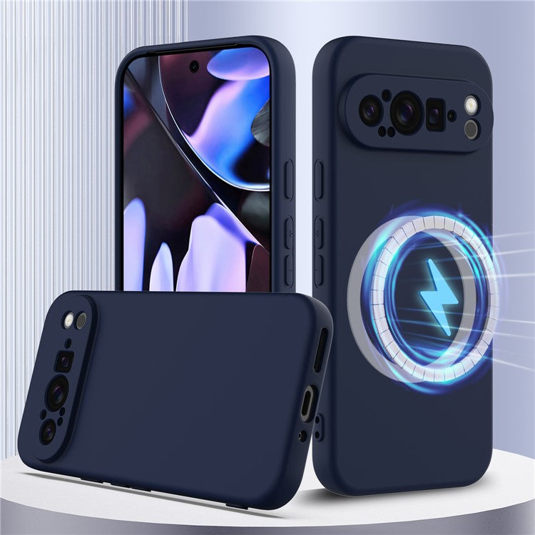 For Google Pixel 9 Pro XL Case Compatible with MagSafe Liquid Silicone Phone Cover with Lanyard - Dark Blue