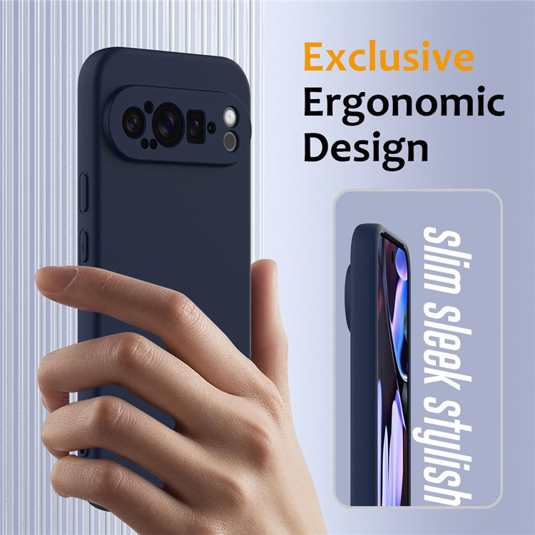 For Google Pixel 9 Pro XL Case Compatible with MagSafe Liquid Silicone Phone Cover with Lanyard - Dark Blue