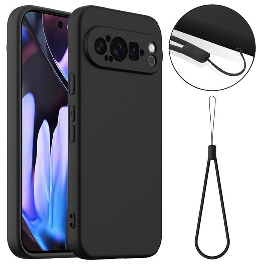 For Google Pixel 9 Pro XL Case Compatible with MagSafe Liquid Silicone Phone Cover with Lanyard - Black