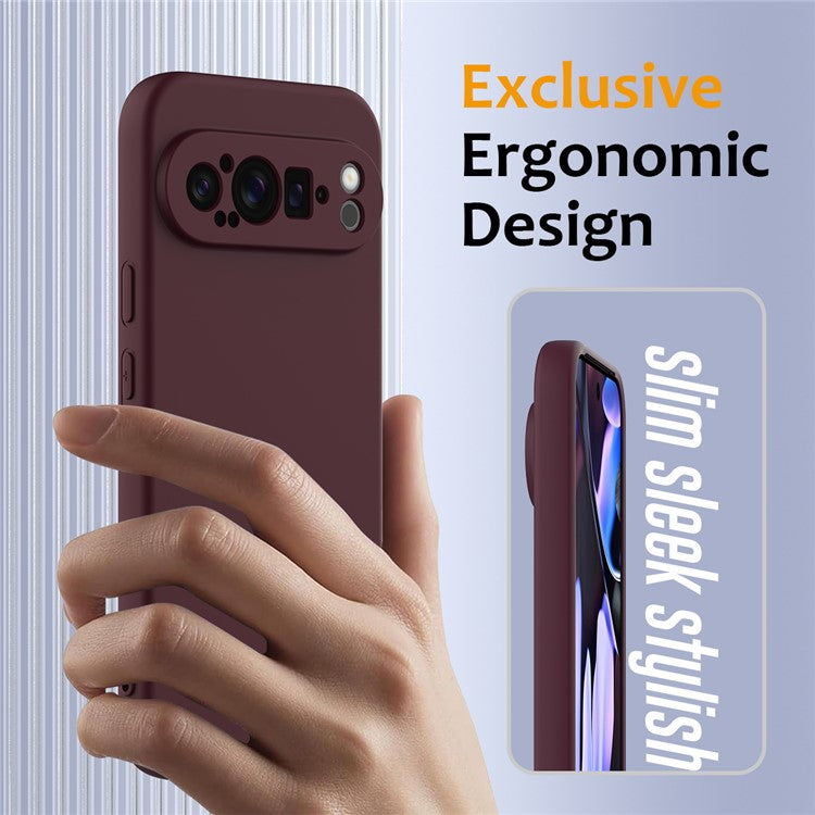 For Google Pixel 9 Pro XL Case Compatible with MagSafe Liquid Silicone Phone Cover with Lanyard - Wine Red