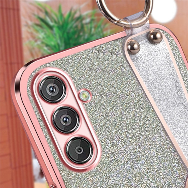For Samsung Galaxy A16 5G  /  4G Case Electroplated Glitter Hand Strap Kickstand TPU Back Cover with Shoulder Strap - Blue