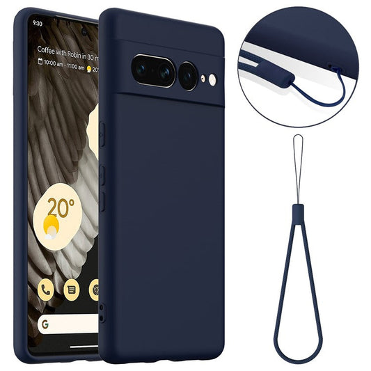 For Google Pixel 7 Pro 5G Case Compatible with MagSafe Liquid Silicone Phone Cover with Lanyard - Dark Blue