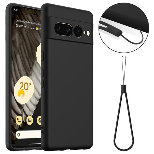For Google Pixel 7 Pro 5G Case Compatible with MagSafe Liquid Silicone Phone Cover with Lanyard - Black