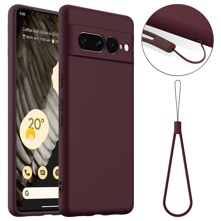 For Google Pixel 7 Pro 5G Case Compatible with MagSafe Liquid Silicone Phone Cover with Lanyard - Wine Red