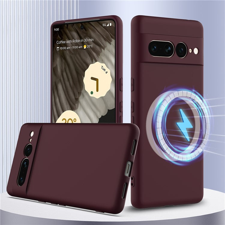 For Google Pixel 7 Pro 5G Case Compatible with MagSafe Liquid Silicone Phone Cover with Lanyard - Wine Red