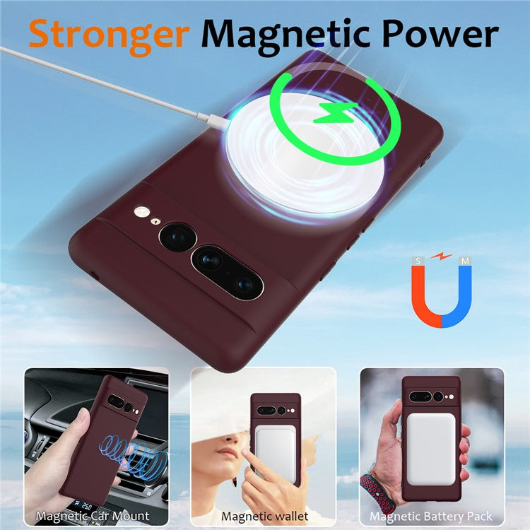 For Google Pixel 7 Pro 5G Case Compatible with MagSafe Liquid Silicone Phone Cover with Lanyard - Wine Red