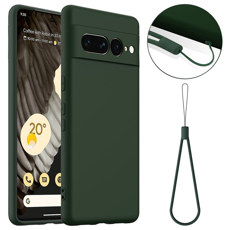 For Google Pixel 7 Pro 5G Case Compatible with MagSafe Liquid Silicone Phone Cover with Lanyard - Dark Green
