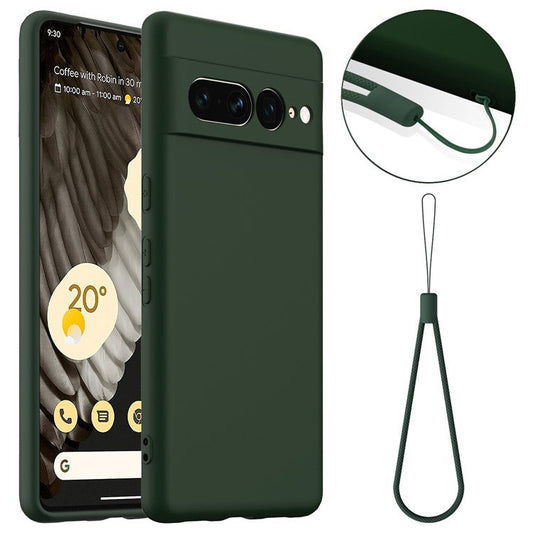 For Google Pixel 7 Pro 5G Case Compatible with MagSafe Liquid Silicone Phone Cover with Lanyard - Dark Green