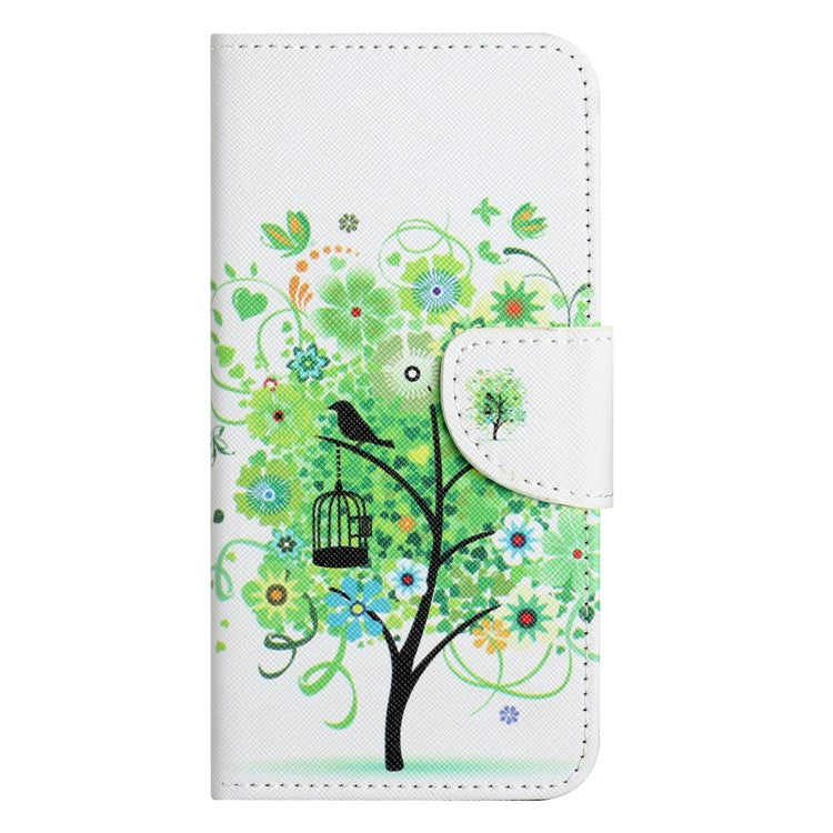 For Motorola Moto G15 4G  /  G15 Power 4G Case Pattern Printing Cross Texture Phone Leather Cover - Green Tree