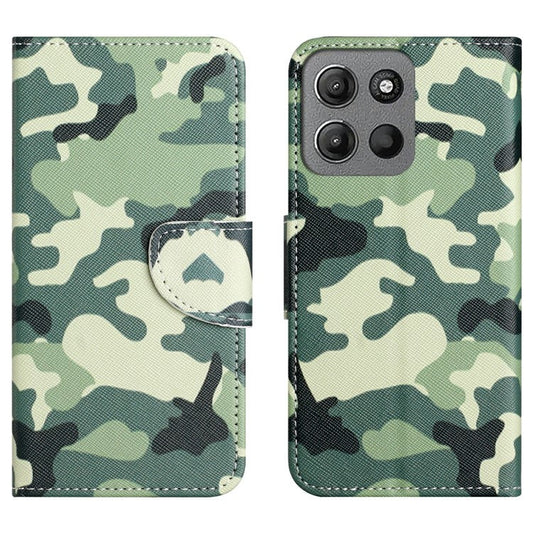 For Motorola Moto G15 4G  /  G15 Power 4G Case Pattern Printing Cross Texture Phone Leather Cover - Camouflage