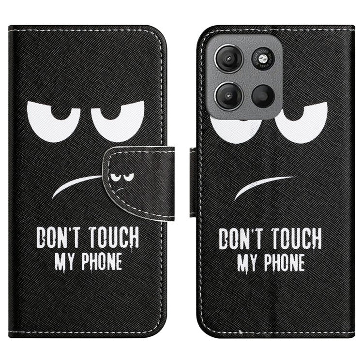 For Motorola Moto G15 4G  /  G15 Power 4G Case Pattern Printing Cross Texture Phone Leather Cover - Don't Touch My Phone