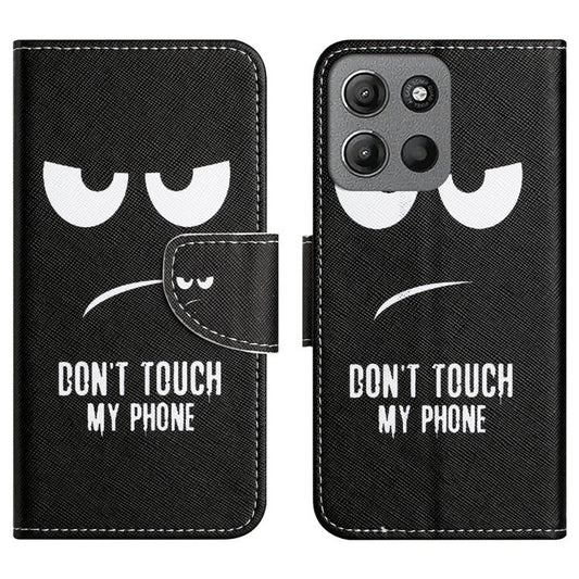 For Motorola Moto G15 4G  /  G15 Power 4G Case Pattern Printing Cross Texture Phone Leather Cover - Don't Touch My Phone