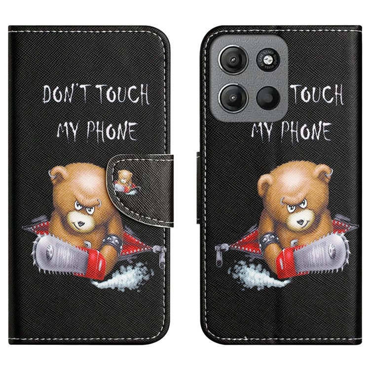 For Motorola Moto G15 4G  /  G15 Power 4G Case Pattern Printing Cross Texture Phone Leather Cover - Bear