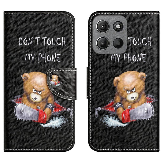 For Motorola Moto G15 4G  /  G15 Power 4G Case Pattern Printing Cross Texture Phone Leather Cover - Bear