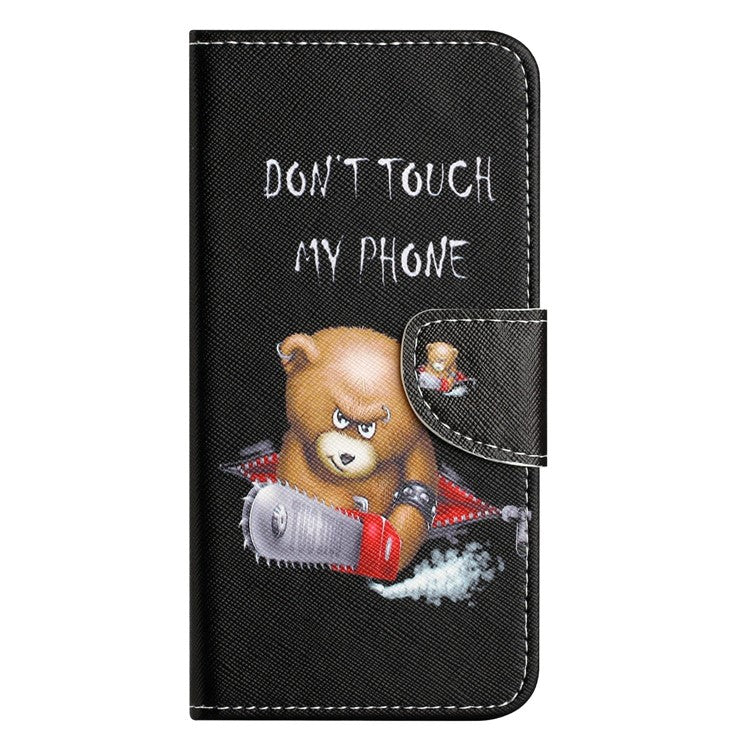 For Motorola Moto G15 4G  /  G15 Power 4G Case Pattern Printing Cross Texture Phone Leather Cover - Bear