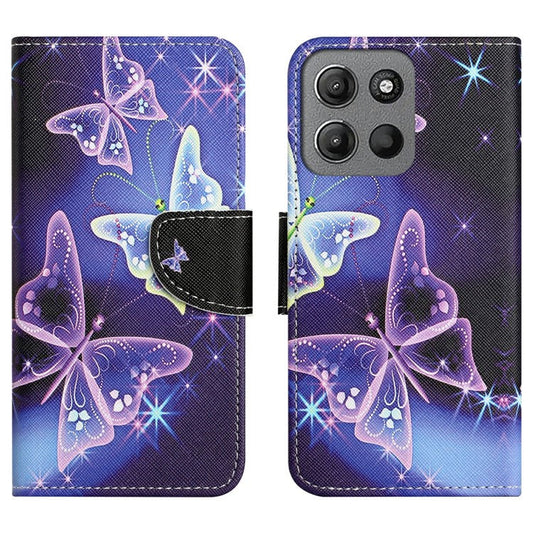 For Motorola Moto G15 4G  /  G15 Power 4G Case Pattern Printing Cross Texture Phone Leather Cover - Sparkling Butterfly