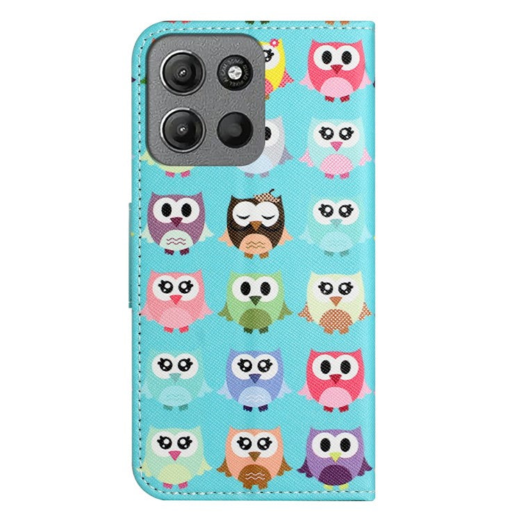 For Motorola Moto G15 4G  /  G15 Power 4G Case Pattern Printing Cross Texture Phone Leather Cover - Owls