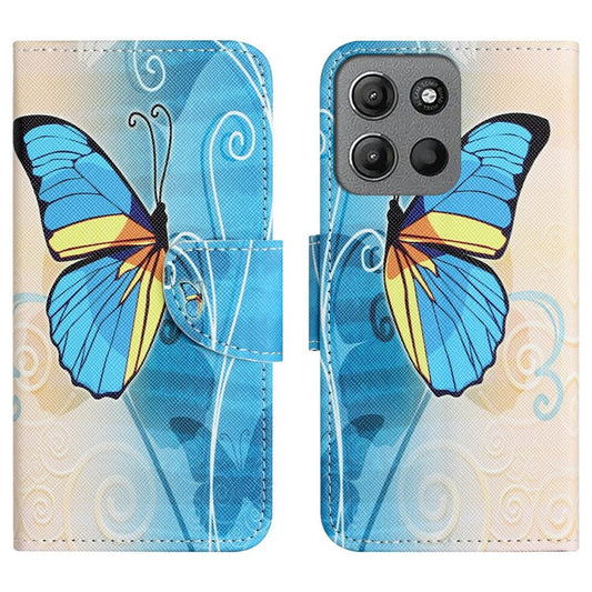 For Motorola Moto G15 4G  /  G15 Power 4G Case Pattern Printing Cross Texture Phone Leather Cover - Butterfly