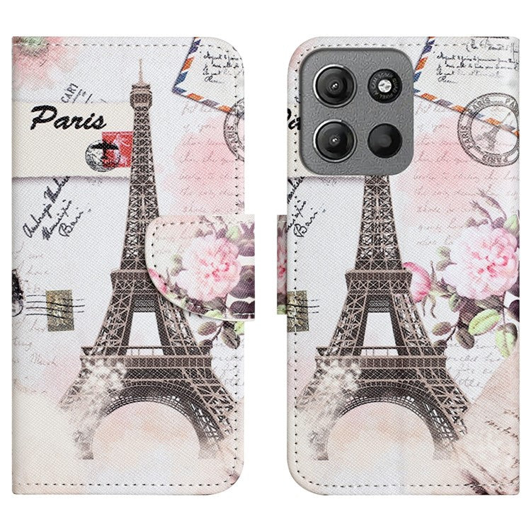 For Motorola Moto G15 4G  /  G15 Power 4G Case Pattern Printing Cross Texture Phone Leather Cover - Tower