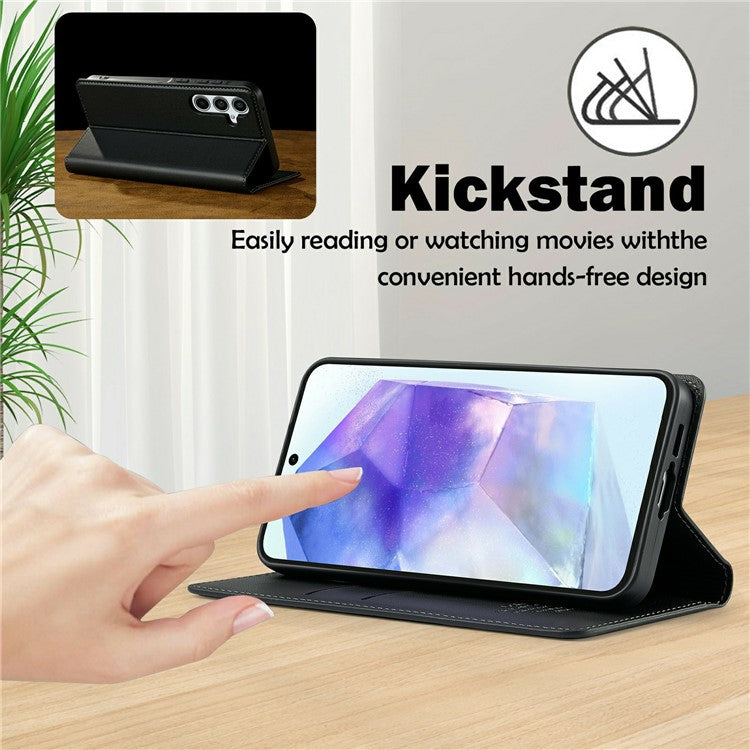 LC.IMEEKE L1 Series for Samsung Galaxy A36 5G Case PU Leather Wallet Stand Protective Phone Cover - Black