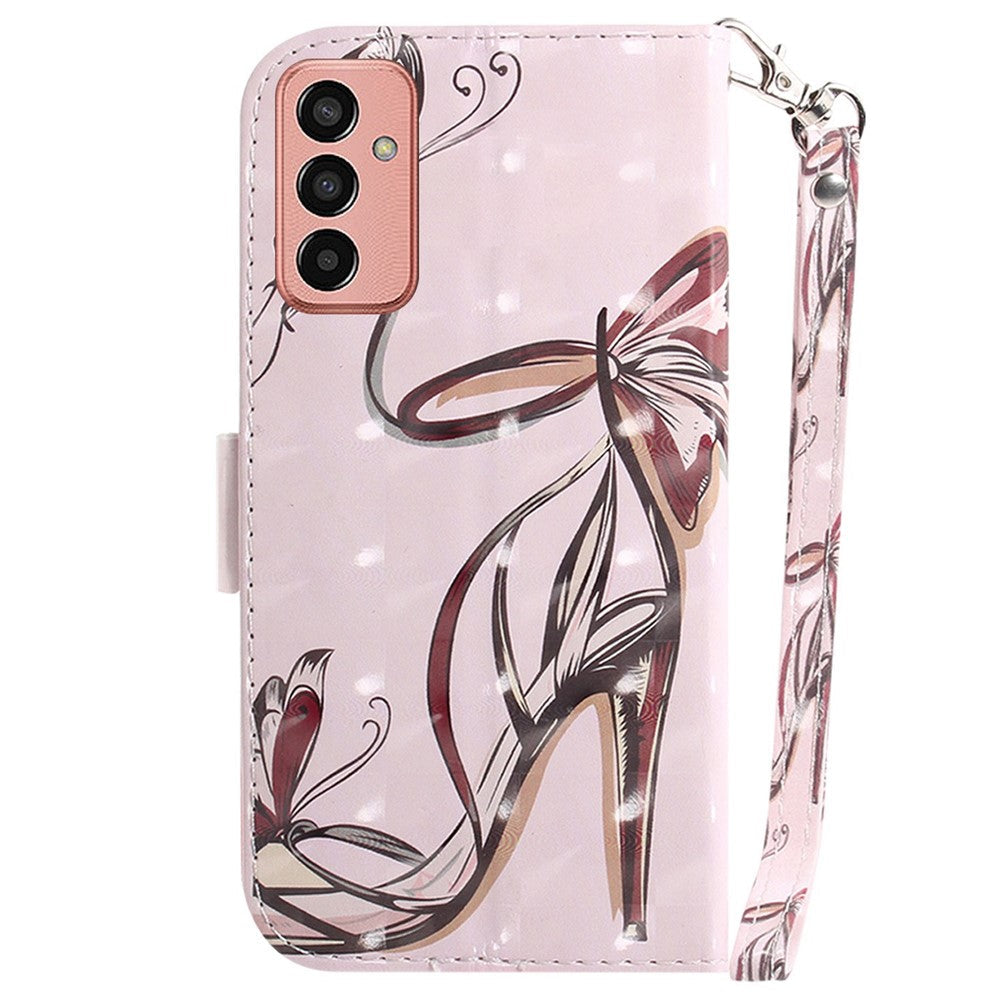 For Samsung Galaxy M13 4G PU Leather Phone Foldable Stand Wallet Case 3D Pattern Printing Protective Cover with Strap - Butterfly High Heels