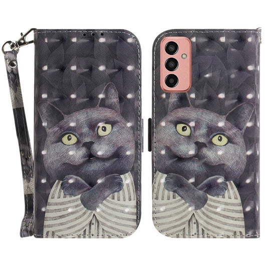 For Samsung Galaxy M13 4G PU Leather Phone Foldable Stand Wallet Case 3D Pattern Printing Protective Cover with Strap - Embracing Cat