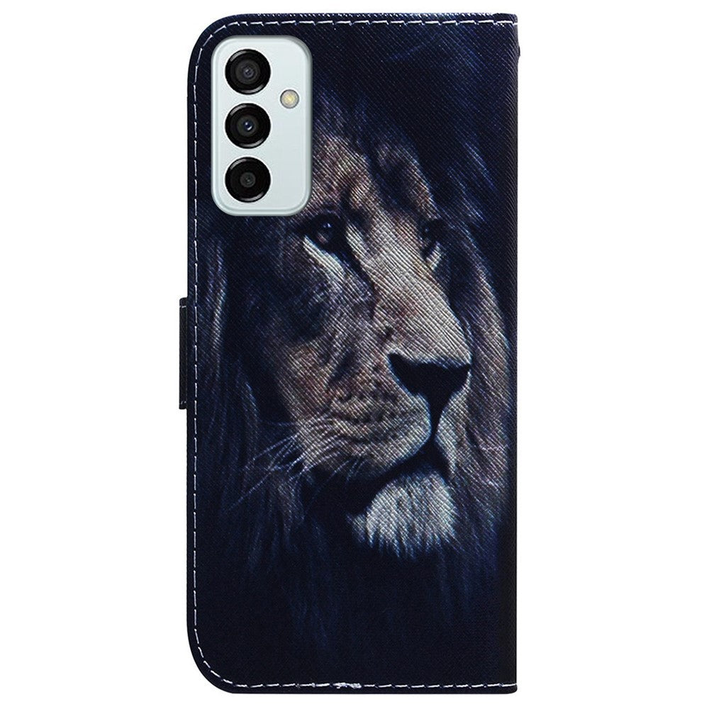 Leather Protective Case for Samsung Galaxy M13 4G, Stylish Pattern Printing Phone Cover Foldable Stand Wallet Shell - Lion