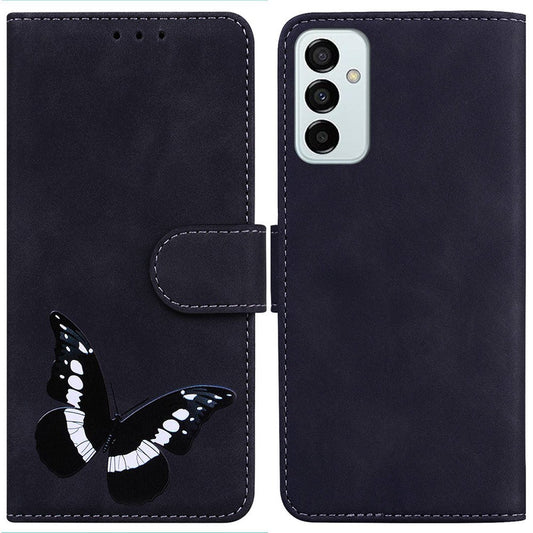 For Samsung Galaxy M13 4G Butterfly Pattern Printing PU Leather Magnetic Clasp Case Skin-touch Full Protection Cover with Wallet Stand - Black