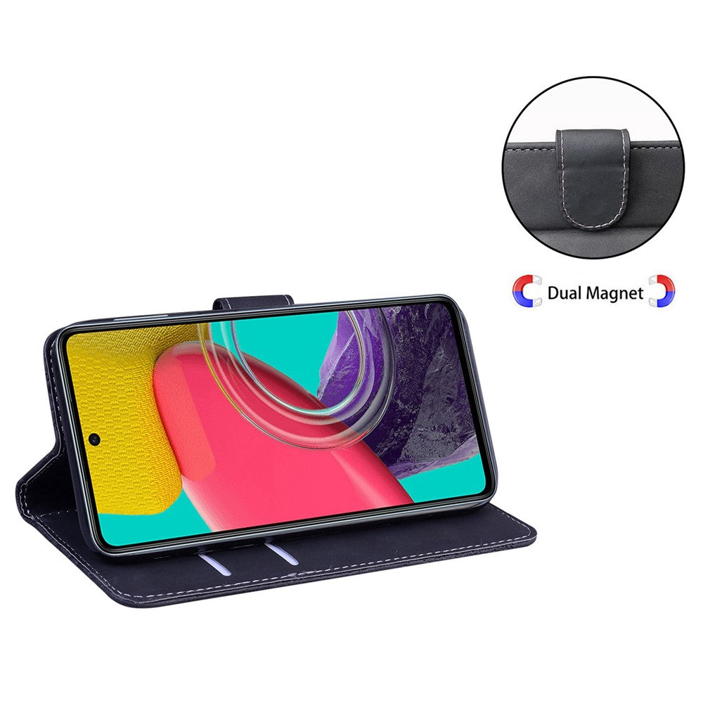 For Samsung Galaxy M13 4G Butterfly Pattern Printing PU Leather Magnetic Clasp Case Skin-touch Full Protection Cover with Wallet Stand - Black