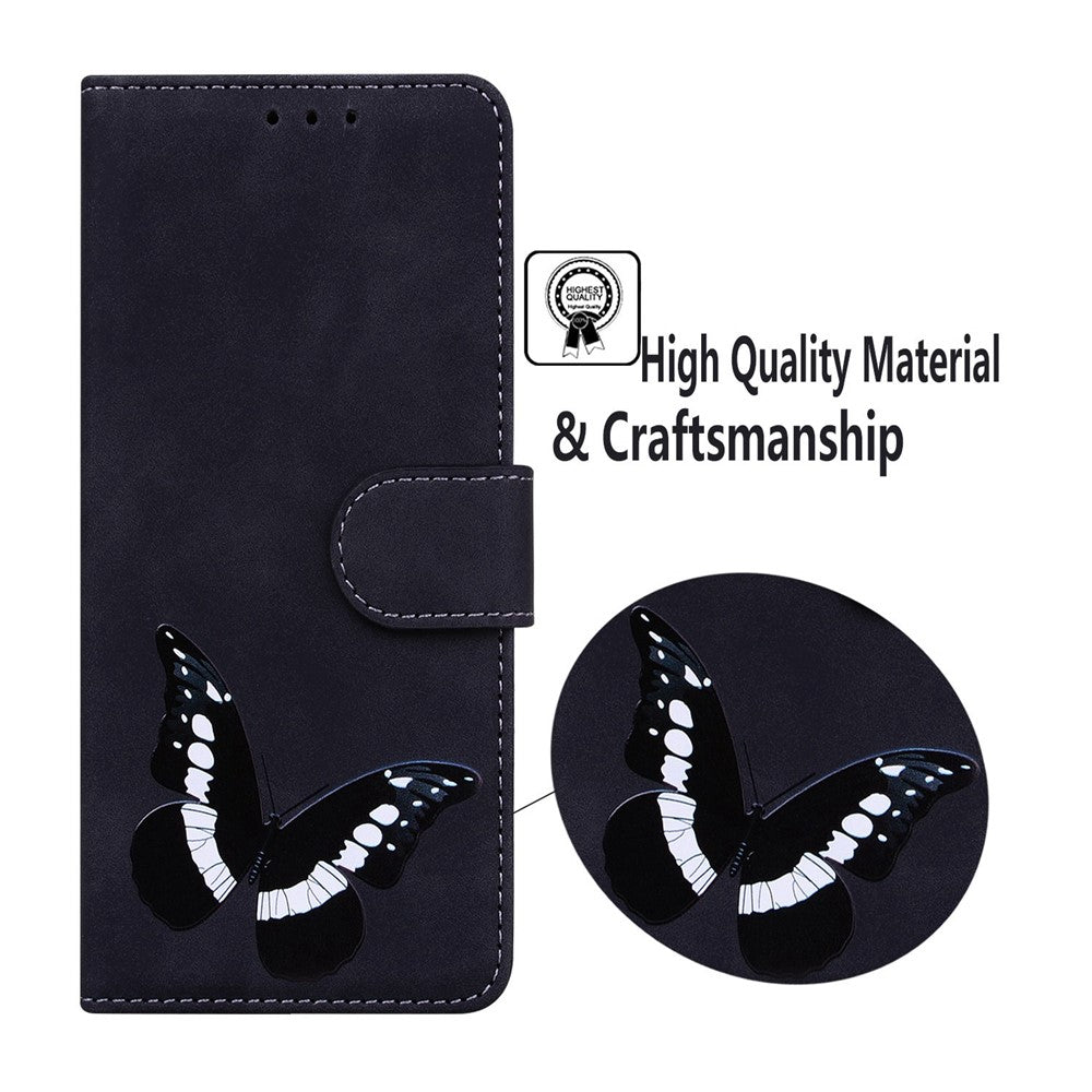 For Samsung Galaxy M13 4G Butterfly Pattern Printing PU Leather Magnetic Clasp Case Skin-touch Full Protection Cover with Wallet Stand - Black