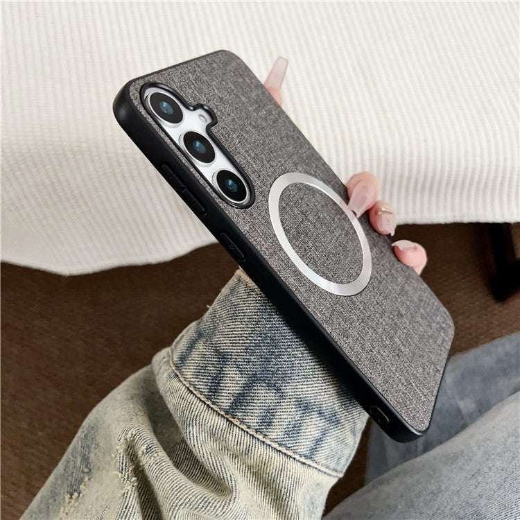 For Samsung Galaxy S25 Case Drop-Proof TPU + Cloth Back Phone Cover Compatible with MagSafe - Dark Green